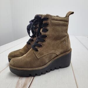 Fly London Biaz329fly suede wedge combat boots green moto platform